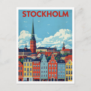 Stockholm, Zweden Retro Stadsgezicht Reizen Briefkaart