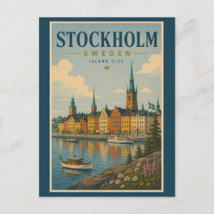 Stockholm Zweden Silhouette Illustratie Reis Kunst Briefkaart
