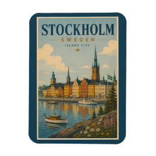 Stockholm Zweden Silhouette Illustratie Reis Kunst Magneet
