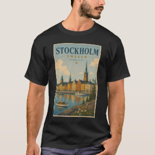 Stockholm Zweden Silhouette Illustratie Reis Kunst T-shirt