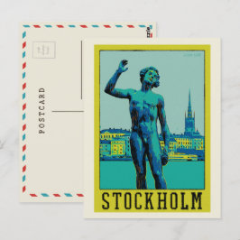 Stockholm Zweden, standbeeld bij de bank Postcar Briefkaart