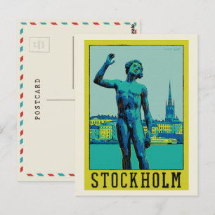 Stockholm Zweden, standbeeld bij de bank Postcar Briefkaart
