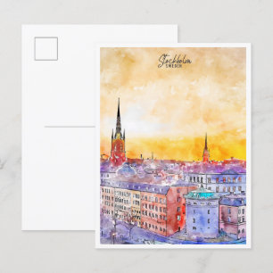 Stockholm Zweden vintage reizen waterverf Briefkaart