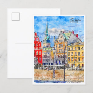 Stockholm Zweden vintage reizen waterverf Briefkaart