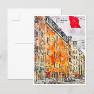 Stockholm Zweden vintage reizen waterverf Briefkaart
