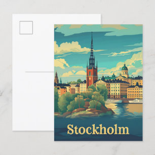 Stockholm Zweden Vintage Retro Reizen Illustratie Briefkaart