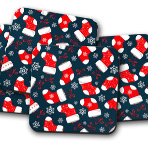 Stocking bleu de Noël Jeu de Dessous de verre de