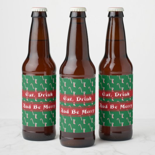 Stocking & Candy Cane Pattern Bier Etiket (Flessen)
