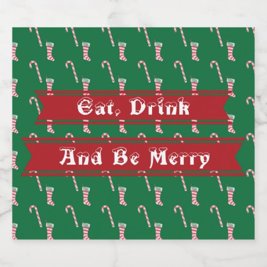 Stocking & Candy Cane Pattern Bier Etiket (Enkel label)