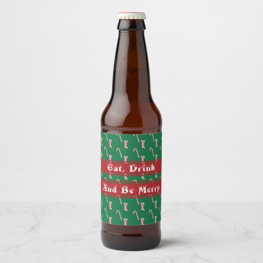 Stocking & Candy Cane Pattern Bier Etiket (Voorkant)
