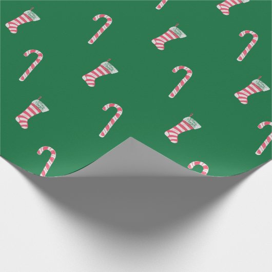 Stocking & Candy Cane Pattern Cadeaupapier (Hoek)