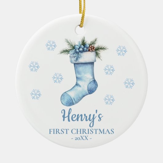 Stocking Personalized Baby's First Christmas Keramisch Ornament (Voorkant)