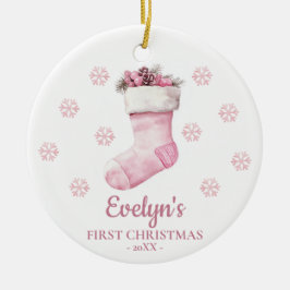 Stocking Personalized Girl's First Christmas Keramisch Ornament