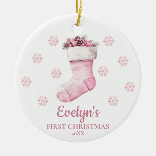 Stocking Personalized Girl's First Christmas Keramisch Ornament (Voorkant)