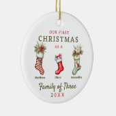 Stockings familie van drie eerste kerstdagen keramisch ornament (Rechts)