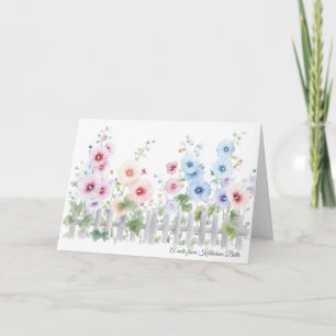 Stockrozen & Houten Schutting Aquarel Kaart