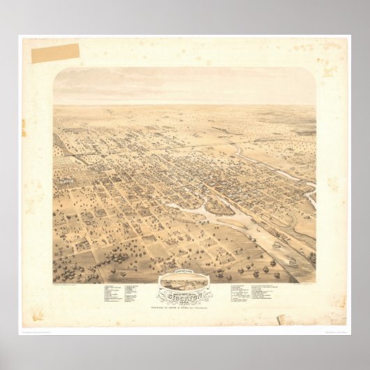 Stockton, CA Panoramic Map 1870 (1667A) - Ongerest Poster (Voorkant)