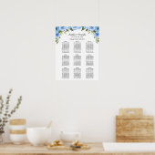 Stoelenkaart Huwelijksceremonie Blauwe Bloemen bor Poster (Keuken)