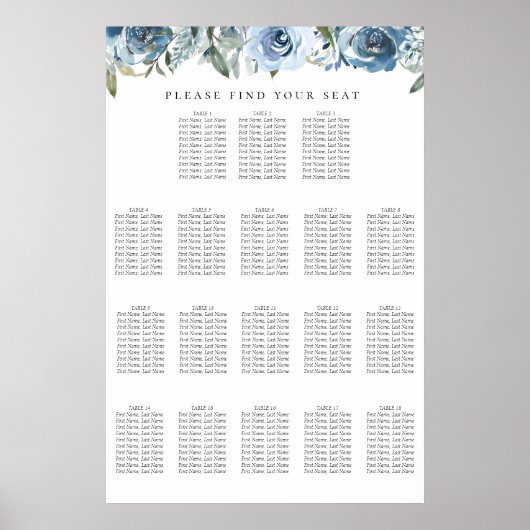 Stoelenplattegrond Dusty Blue Botanical 18 Poster (Voorkant)