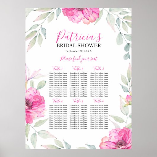 Stoelindeling Bruidsfeest Boho Waterverf Bloem Poster (Voorkant)