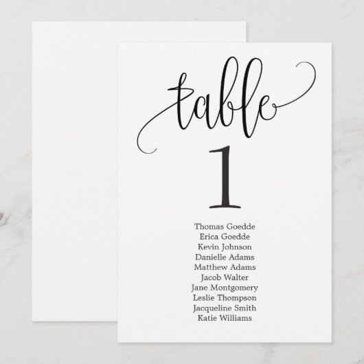 Stoelindeling Tafelkaart Elegante Calligraphy Kaart (Voorkant / Achterkant)