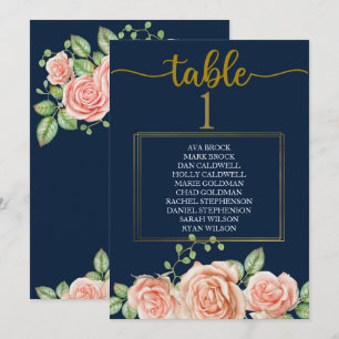 Stoelindeling Tafelkaart Navyblauw Goud Roze Kaart