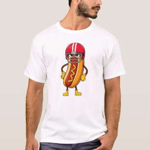 Stoere Hot Dog Football Speler Cartoon T-shirt