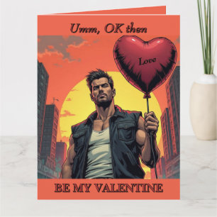 Stoere man met rood hart ballon Valentijnsdag Kaart