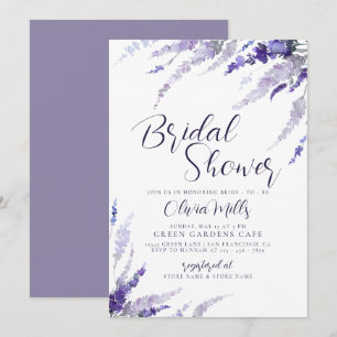 Stoere paarse lavendel bloemser lilac bruidsdouche kaart