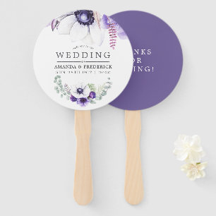 Stoere Paarse Trouwwaterverf Bloemen Favor Handwaaier