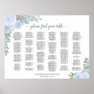 Stoere Stofblauwe Rozen Alfabetische Zitplaatskaar Poster