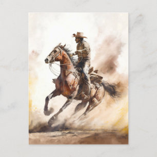 Stoere western waterverf cowboy rijdt op mustang briefkaart