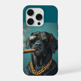 Stoere zwarte labrador met sigaar en gouden kettin iPhone 15 pro hoesje