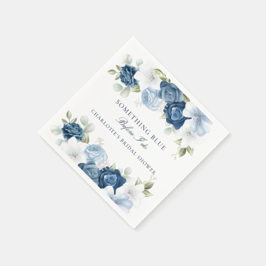 Stof blauw bloemig bruidsfeest papier servet (Hoek)