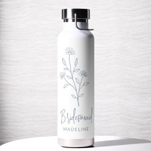 Stof Blauw Bruidsmeisje Naam Bloemen Bachelorette Waterfles