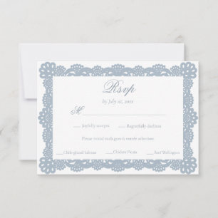 Stof Blauw Elegant Vintage Victoriaanse Kant Bruid RSVP Kaartje