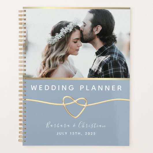 Stof blauw foto bruiloft planner (Voorkant)