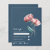 Stof blauw grijs aquarel bloem bruiloft RSVP Kaart (Voorkant / Achterkant)