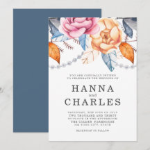 Stof Blauw Grijs Oranje Waterverf Bloemachtige Tro