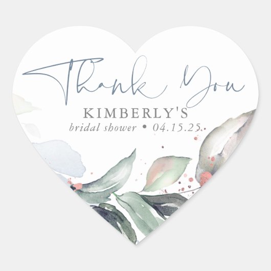 Stof Blauw Groene Rozen Goud Spatten Bedankt Hart Sticker (Voorkant)