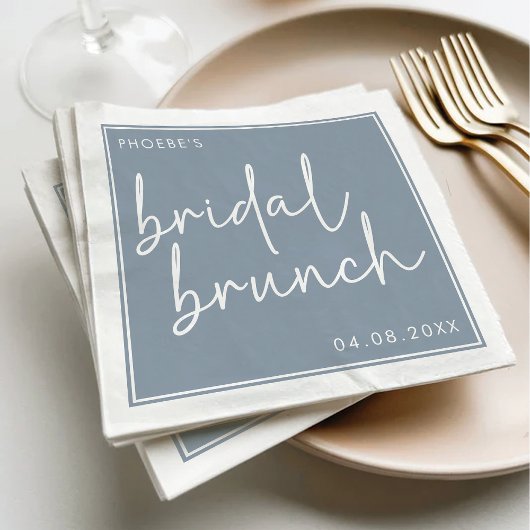 Stof Blauw Minimalistisch Script Bruidsbrunch Servet