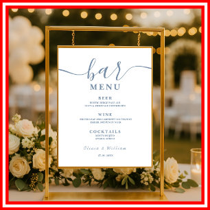 Stof Blauw Modern Bar Menuboard Poster