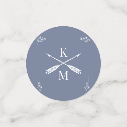 Stof-blauw Monogram en Pijlen Bruiloft Confetti (Kleine voorkant)