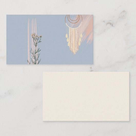 Stof blauw perzik boho dromenvanger visitekaartje (Voorkant / Achterkant)