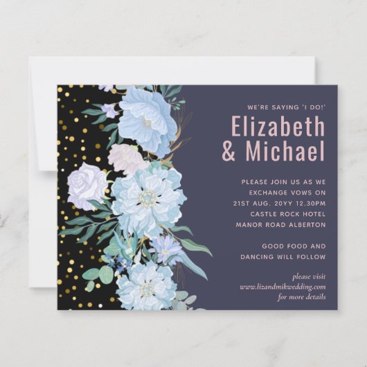 Stof Blauw Roze Roze Bloem Bruiloft Budget (Voorkant)