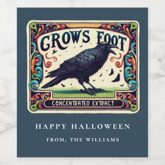 Stof Blauw Toverdrank Halloween Zwarte Kraai Wijne Wijn Etiket (Enkel label)