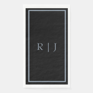 Stof blauw zwart monogram letters initialen trouwe servet