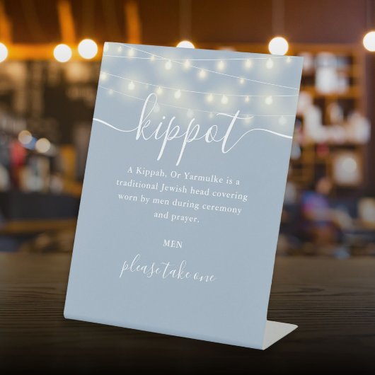 Stof blauwe lichten Joodse trouw Kippot Yarmulke Reclamebord Met Voetstuk