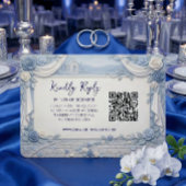 Stof blauwe roos QR-code bruiloft RSVP Kaartje
