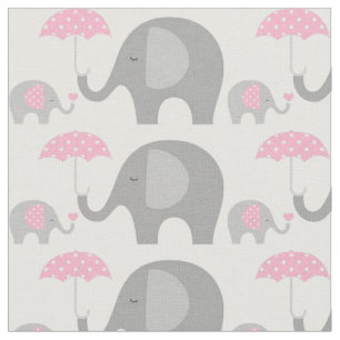 Stof - Elephants roze en grijs